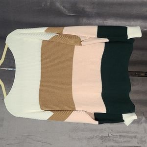 French Connection Millie Mozart Striped Sweater In White Multi Size M